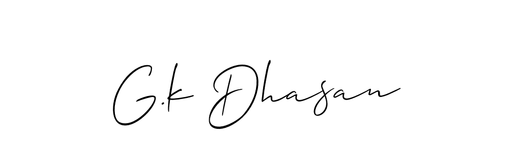 Also You can easily find your signature by using the search form. We will create G.k Dhasan name handwritten signature images for you free of cost using Allison_Script sign style. G.k Dhasan signature style 2 images and pictures png