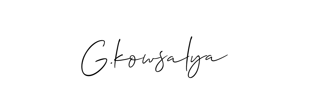 The best way (Allison_Script) to make a short signature is to pick only two or three words in your name. The name G.kowsalya include a total of six letters. For converting this name. G.kowsalya signature style 2 images and pictures png