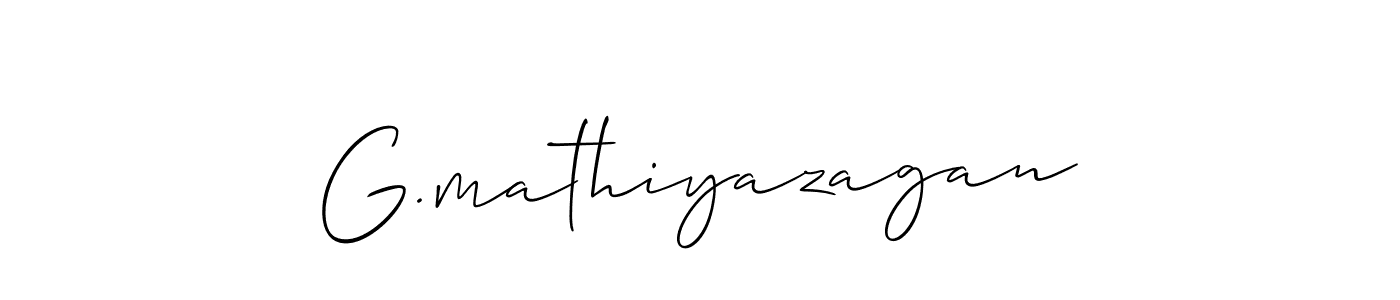 Allison_Script is a professional signature style that is perfect for those who want to add a touch of class to their signature. It is also a great choice for those who want to make their signature more unique. Get G.mathiyazagan name to fancy signature for free. G.mathiyazagan signature style 2 images and pictures png