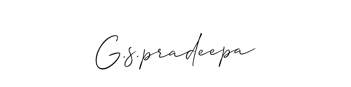 The best way (Allison_Script) to make a short signature is to pick only two or three words in your name. The name G.s.pradeepa include a total of six letters. For converting this name. G.s.pradeepa signature style 2 images and pictures png