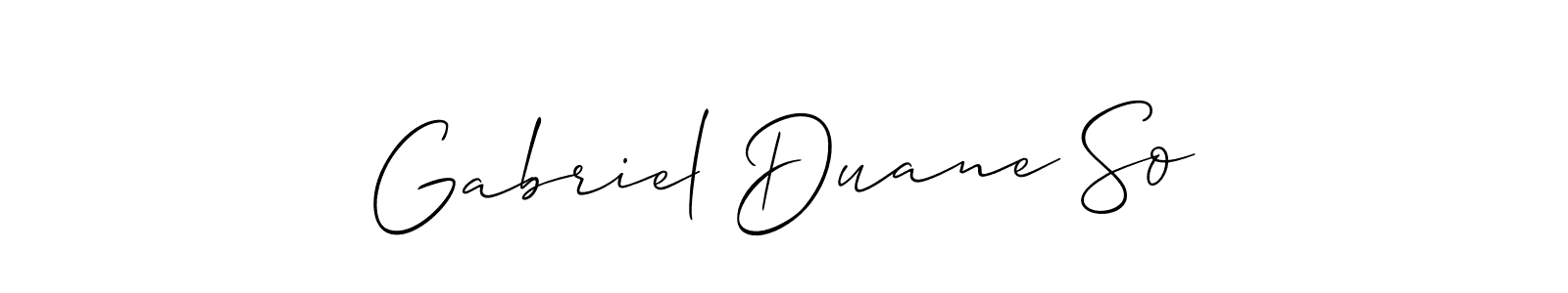 Use a signature maker to create a handwritten signature online. With this signature software, you can design (Allison_Script) your own signature for name Gabriel Duane So. Gabriel Duane So signature style 2 images and pictures png