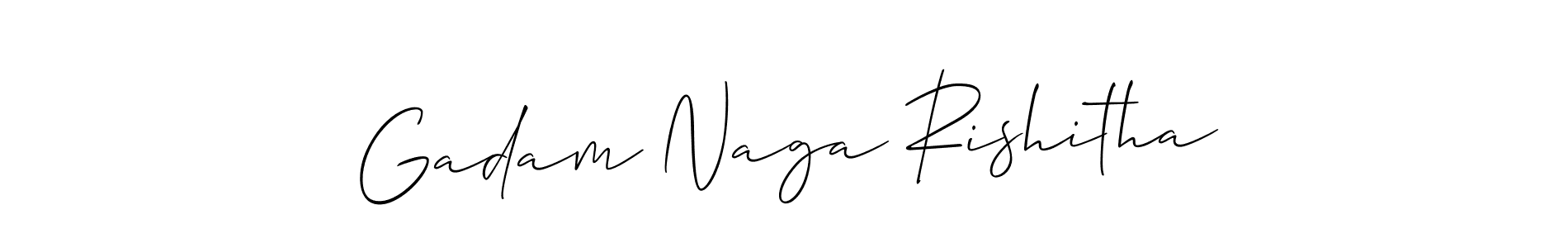 The best way (Allison_Script) to make a short signature is to pick only two or three words in your name. The name Gadam Naga Rishitha include a total of six letters. For converting this name. Gadam Naga Rishitha signature style 2 images and pictures png