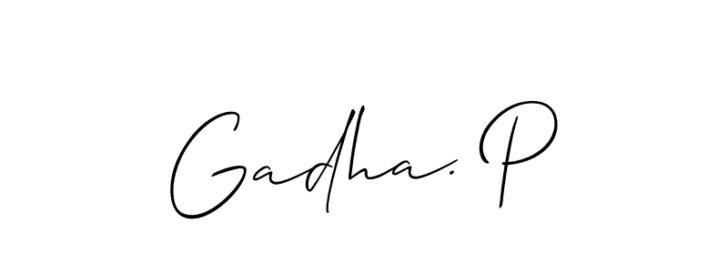 Also You can easily find your signature by using the search form. We will create Gadha. P name handwritten signature images for you free of cost using Allison_Script sign style. Gadha. P signature style 2 images and pictures png