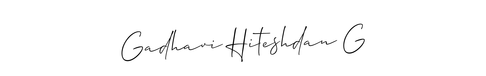 How to make Gadhavi Hiteshdan G name signature. Use Allison_Script style for creating short signs online. This is the latest handwritten sign. Gadhavi Hiteshdan G signature style 2 images and pictures png