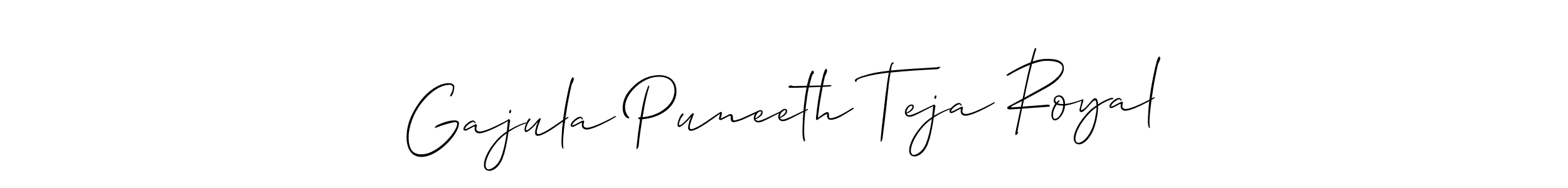 The best way (Allison_Script) to make a short signature is to pick only two or three words in your name. The name Gajula Puneeth Teja Royal include a total of six letters. For converting this name. Gajula Puneeth Teja Royal signature style 2 images and pictures png