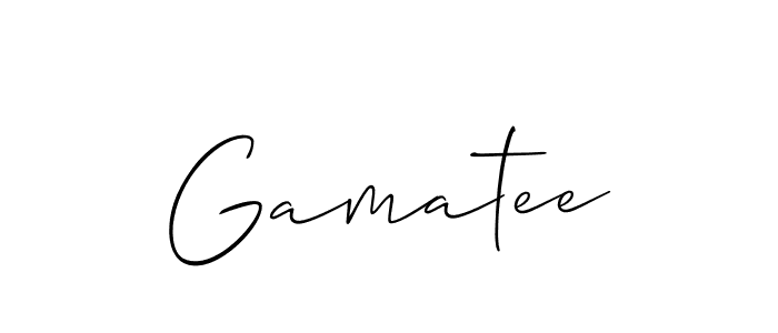 Use a signature maker to create a handwritten signature online. With this signature software, you can design (Allison_Script) your own signature for name Gamatee. Gamatee signature style 2 images and pictures png