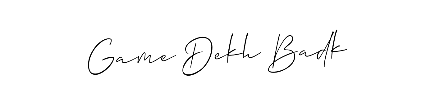 Use a signature maker to create a handwritten signature online. With this signature software, you can design (Allison_Script) your own signature for name Game Dekh Badk. Game Dekh Badk signature style 2 images and pictures png