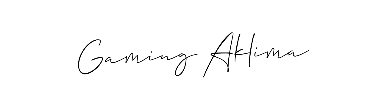 Create a beautiful signature design for name Gaming Aklima. With this signature (Allison_Script) fonts, you can make a handwritten signature for free. Gaming Aklima signature style 2 images and pictures png