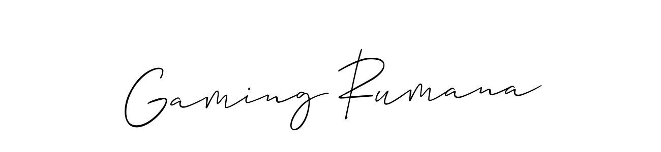 Make a beautiful signature design for name Gaming Rumana. With this signature (Allison_Script) style, you can create a handwritten signature for free. Gaming Rumana signature style 2 images and pictures png