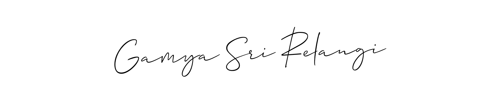 This is the best signature style for the Gamya Sri Relangi name. Also you like these signature font (Allison_Script). Mix name signature. Gamya Sri Relangi signature style 2 images and pictures png