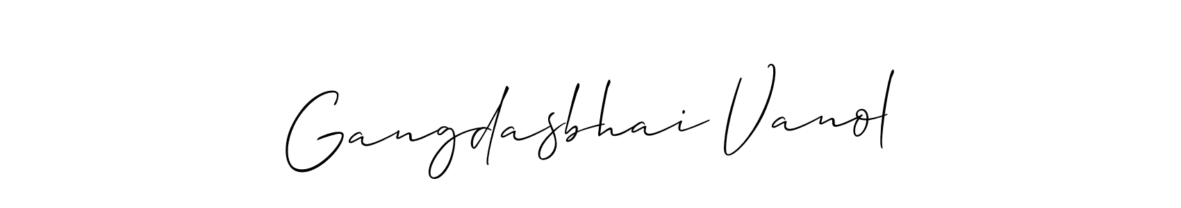 You should practise on your own different ways (Allison_Script) to write your name (Gangdasbhai Vanol) in signature. don't let someone else do it for you. Gangdasbhai Vanol signature style 2 images and pictures png