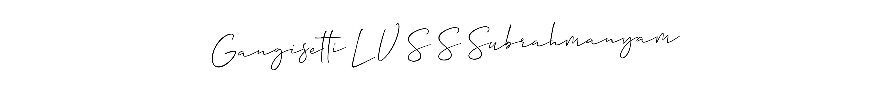 The best way (Allison_Script) to make a short signature is to pick only two or three words in your name. The name Gangisetti L V S S Subrahmanyam include a total of six letters. For converting this name. Gangisetti L V S S Subrahmanyam signature style 2 images and pictures png