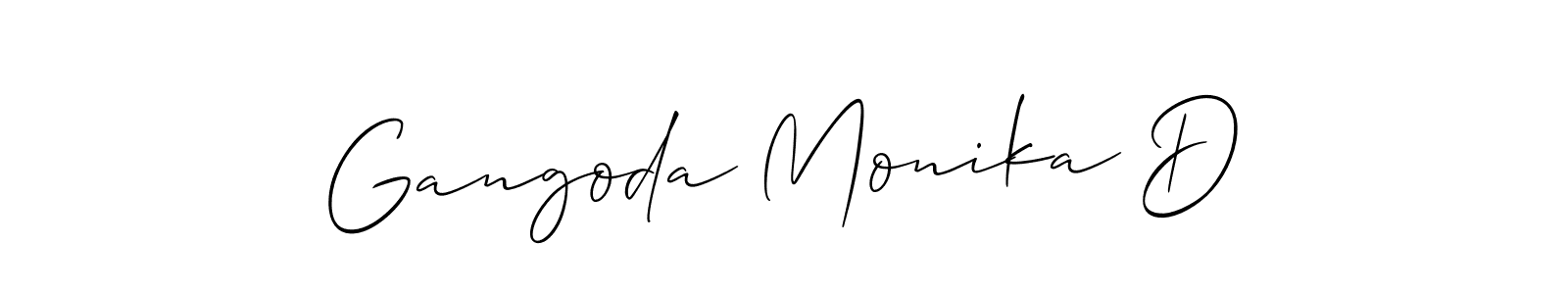 Allison_Script is a professional signature style that is perfect for those who want to add a touch of class to their signature. It is also a great choice for those who want to make their signature more unique. Get Gangoda Monika D name to fancy signature for free. Gangoda Monika D signature style 2 images and pictures png