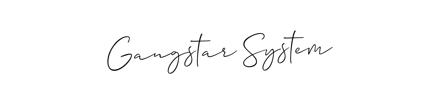 Design your own signature with our free online signature maker. With this signature software, you can create a handwritten (Allison_Script) signature for name Gangstar System. Gangstar System signature style 2 images and pictures png