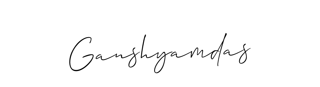 if you are searching for the best signature style for your name Ganshyamdas. so please give up your signature search. here we have designed multiple signature styles  using Allison_Script. Ganshyamdas signature style 2 images and pictures png