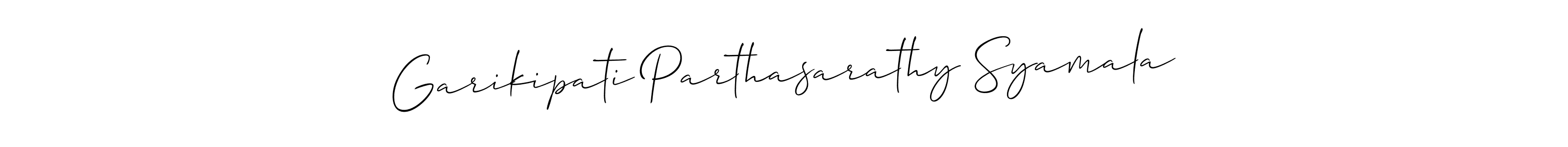 This is the best signature style for the Garikipati Parthasarathy Syamala name. Also you like these signature font (Allison_Script). Mix name signature. Garikipati Parthasarathy Syamala signature style 2 images and pictures png