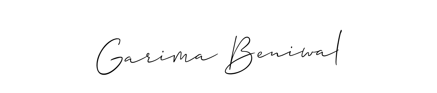 The best way (Allison_Script) to make a short signature is to pick only two or three words in your name. The name Garima Beniwal include a total of six letters. For converting this name. Garima Beniwal signature style 2 images and pictures png