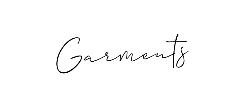 Design your own signature with our free online signature maker. With this signature software, you can create a handwritten (Allison_Script) signature for name Garments. Garments signature style 2 images and pictures png