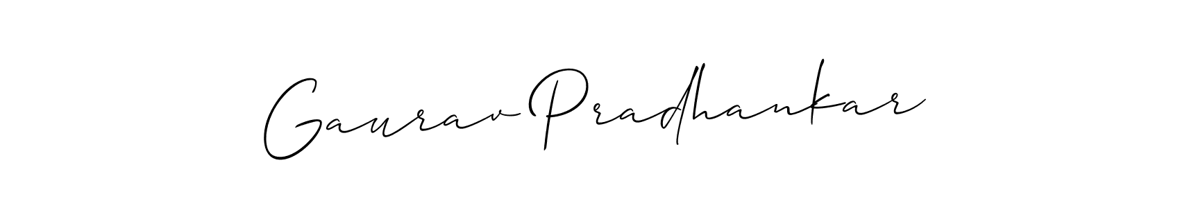 Create a beautiful signature design for name Gaurav Pradhankar. With this signature (Allison_Script) fonts, you can make a handwritten signature for free. Gaurav Pradhankar signature style 2 images and pictures png