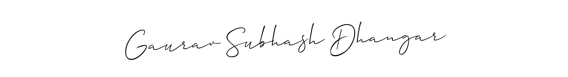 Allison_Script is a professional signature style that is perfect for those who want to add a touch of class to their signature. It is also a great choice for those who want to make their signature more unique. Get Gaurav Subhash Dhangar name to fancy signature for free. Gaurav Subhash Dhangar signature style 2 images and pictures png