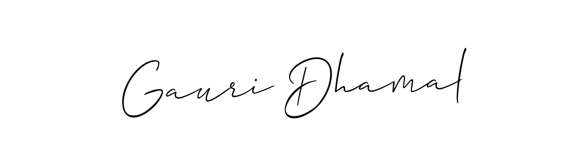 The best way (Allison_Script) to make a short signature is to pick only two or three words in your name. The name Gauri Dhamal include a total of six letters. For converting this name. Gauri Dhamal signature style 2 images and pictures png