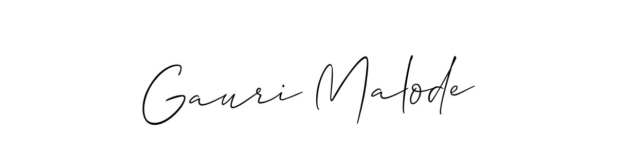 It looks lik you need a new signature style for name Gauri Malode. Design unique handwritten (Allison_Script) signature with our free signature maker in just a few clicks. Gauri Malode signature style 2 images and pictures png