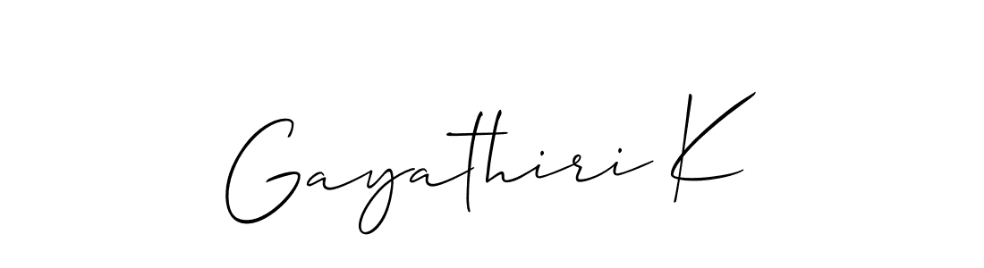 How to make Gayathiri K name signature. Use Allison_Script style for creating short signs online. This is the latest handwritten sign. Gayathiri K signature style 2 images and pictures png