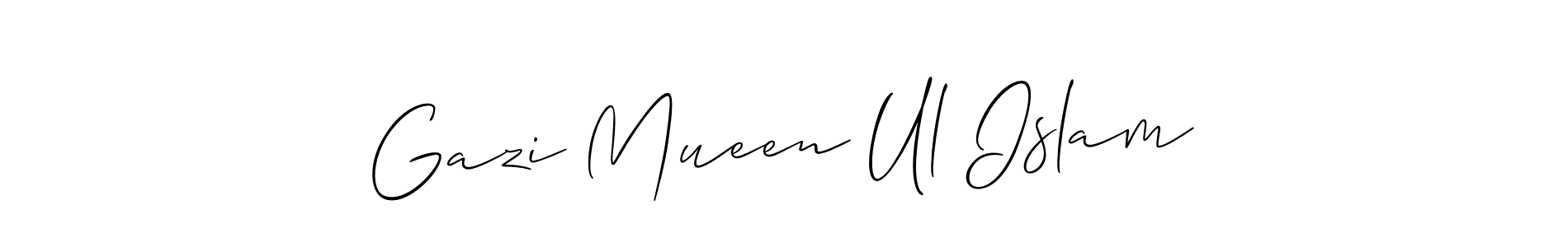 The best way (Allison_Script) to make a short signature is to pick only two or three words in your name. The name Gazi Mueen Ul Islam include a total of six letters. For converting this name. Gazi Mueen Ul Islam signature style 2 images and pictures png