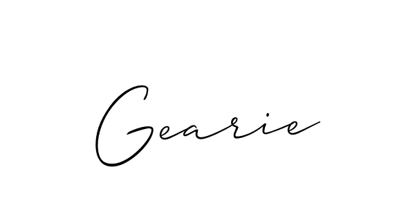 Use a signature maker to create a handwritten signature online. With this signature software, you can design (Allison_Script) your own signature for name Gearie. Gearie signature style 2 images and pictures png