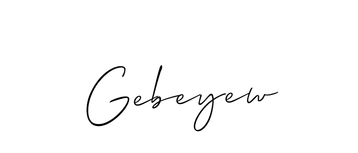 The best way (Allison_Script) to make a short signature is to pick only two or three words in your name. The name Gebeyew include a total of six letters. For converting this name. Gebeyew signature style 2 images and pictures png