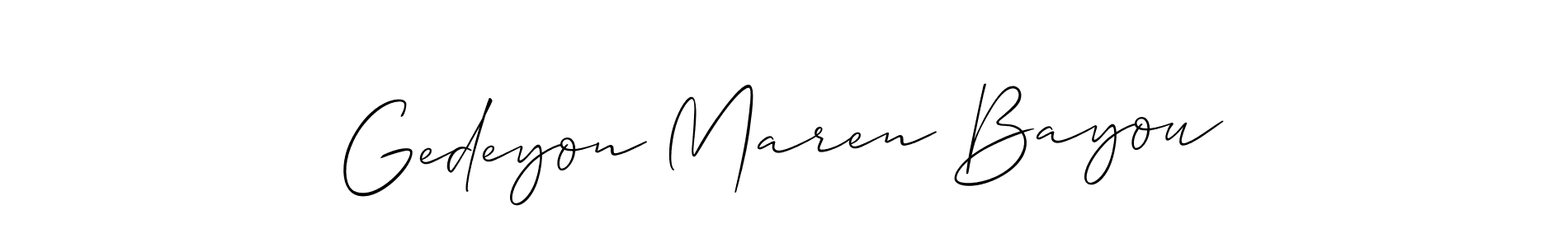 The best way (Allison_Script) to make a short signature is to pick only two or three words in your name. The name Gedeyon Maren Bayou include a total of six letters. For converting this name. Gedeyon Maren Bayou signature style 2 images and pictures png