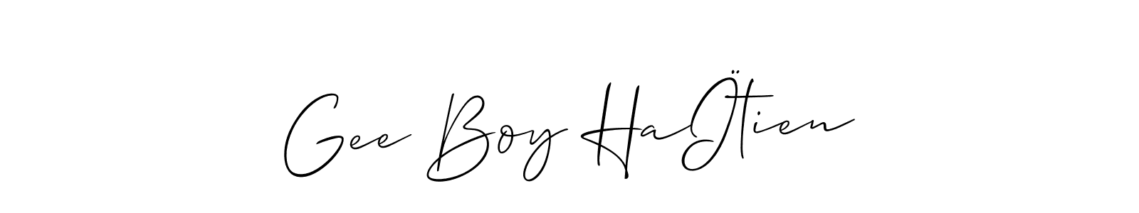Allison_Script is a professional signature style that is perfect for those who want to add a touch of class to their signature. It is also a great choice for those who want to make their signature more unique. Get Gee Boy HaÏtien name to fancy signature for free. Gee Boy HaÏtien signature style 2 images and pictures png
