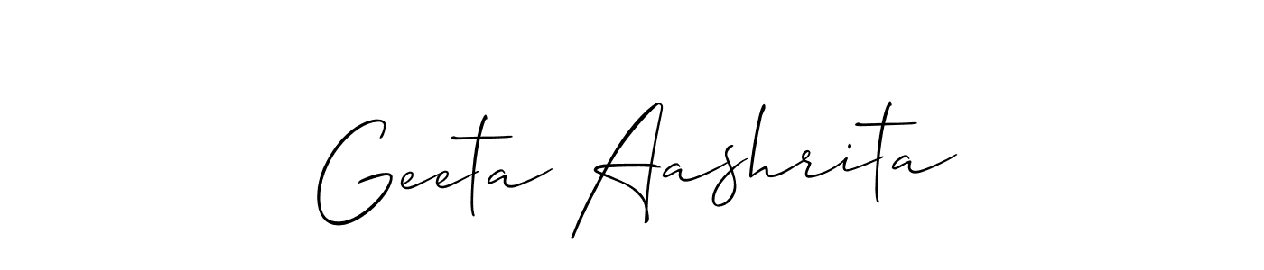 Make a short Geeta Aashrita signature style. Manage your documents anywhere anytime using Allison_Script. Create and add eSignatures, submit forms, share and send files easily. Geeta Aashrita signature style 2 images and pictures png