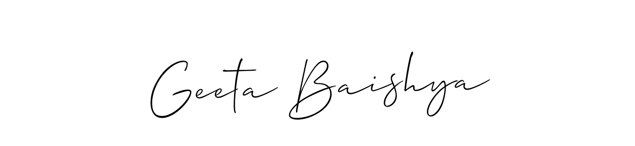 Use a signature maker to create a handwritten signature online. With this signature software, you can design (Allison_Script) your own signature for name Geeta Baishya. Geeta Baishya signature style 2 images and pictures png