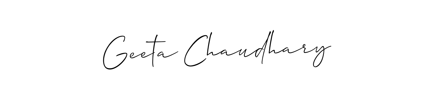 Allison_Script is a professional signature style that is perfect for those who want to add a touch of class to their signature. It is also a great choice for those who want to make their signature more unique. Get Geeta Chaudhary name to fancy signature for free. Geeta Chaudhary signature style 2 images and pictures png