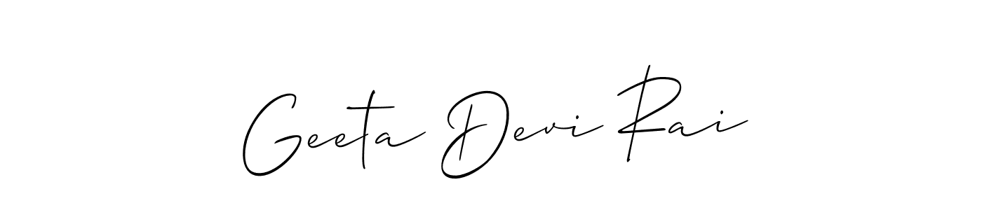 Also You can easily find your signature by using the search form. We will create Geeta Devi Rai name handwritten signature images for you free of cost using Allison_Script sign style. Geeta Devi Rai signature style 2 images and pictures png