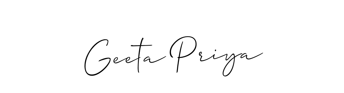 Create a beautiful signature design for name Geeta Priya. With this signature (Allison_Script) fonts, you can make a handwritten signature for free. Geeta Priya signature style 2 images and pictures png