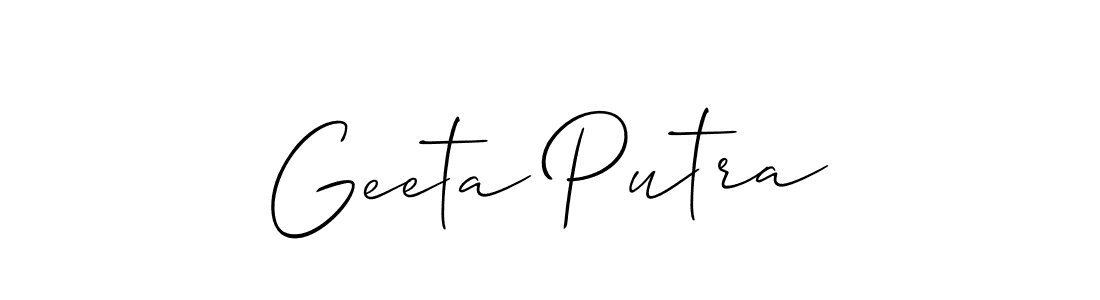 Allison_Script is a professional signature style that is perfect for those who want to add a touch of class to their signature. It is also a great choice for those who want to make their signature more unique. Get Geeta Putra name to fancy signature for free. Geeta Putra signature style 2 images and pictures png