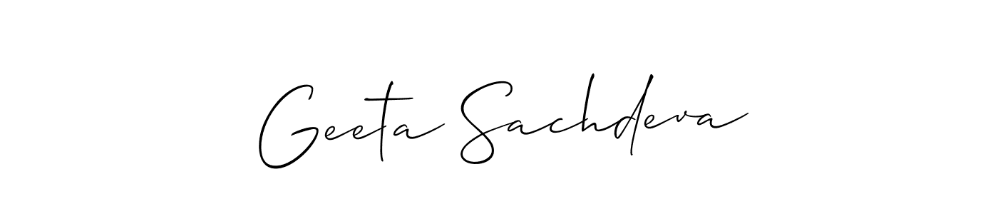 Also we have Geeta Sachdeva name is the best signature style. Create professional handwritten signature collection using Allison_Script autograph style. Geeta Sachdeva signature style 2 images and pictures png