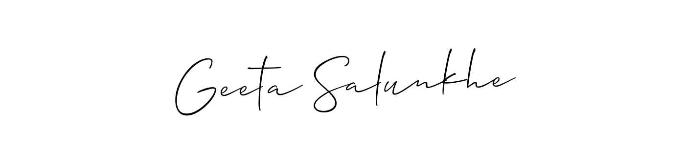Similarly Allison_Script is the best handwritten signature design. Signature creator online .You can use it as an online autograph creator for name Geeta Salunkhe. Geeta Salunkhe signature style 2 images and pictures png