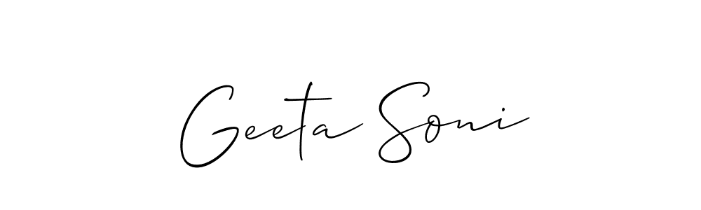 Create a beautiful signature design for name Geeta Soni. With this signature (Allison_Script) fonts, you can make a handwritten signature for free. Geeta Soni signature style 2 images and pictures png