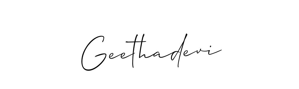 Create a beautiful signature design for name Geethadevi. With this signature (Allison_Script) fonts, you can make a handwritten signature for free. Geethadevi signature style 2 images and pictures png