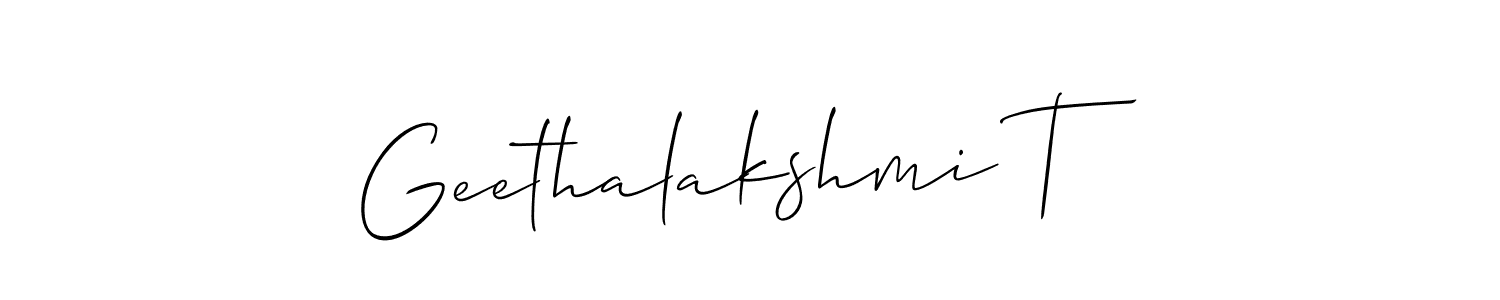 Design your own signature with our free online signature maker. With this signature software, you can create a handwritten (Allison_Script) signature for name Geethalakshmi T. Geethalakshmi T signature style 2 images and pictures png