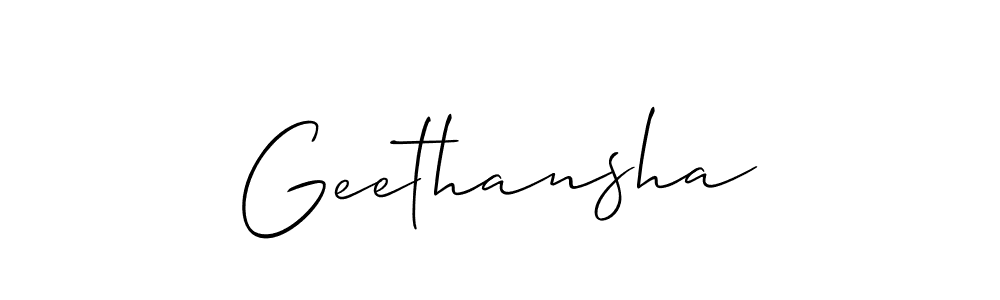 Also You can easily find your signature by using the search form. We will create Geethansha name handwritten signature images for you free of cost using Allison_Script sign style. Geethansha signature style 2 images and pictures png
