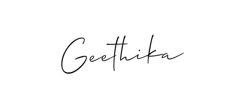 The best way (Allison_Script) to make a short signature is to pick only two or three words in your name. The name Geethika include a total of six letters. For converting this name. Geethika signature style 2 images and pictures png