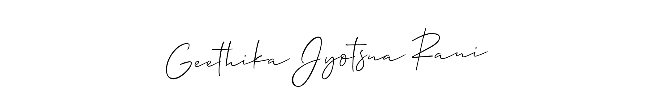 This is the best signature style for the Geethika Jyotsna Rani name. Also you like these signature font (Allison_Script). Mix name signature. Geethika Jyotsna Rani signature style 2 images and pictures png
