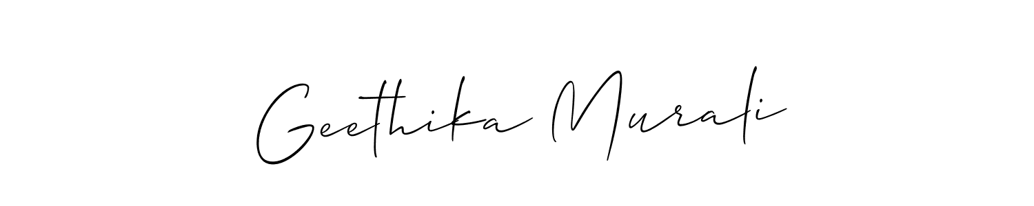 Similarly Allison_Script is the best handwritten signature design. Signature creator online .You can use it as an online autograph creator for name Geethika Murali. Geethika Murali signature style 2 images and pictures png