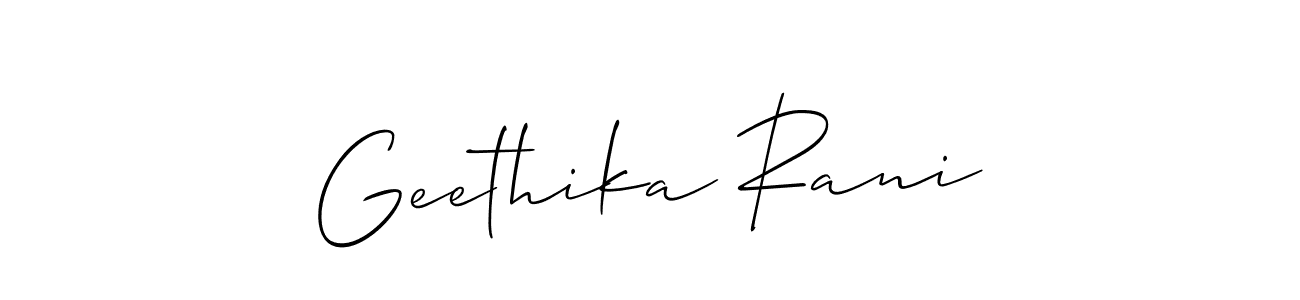 Allison_Script is a professional signature style that is perfect for those who want to add a touch of class to their signature. It is also a great choice for those who want to make their signature more unique. Get Geethika Rani name to fancy signature for free. Geethika Rani signature style 2 images and pictures png