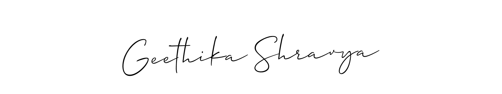 Also You can easily find your signature by using the search form. We will create Geethika Shravya name handwritten signature images for you free of cost using Allison_Script sign style. Geethika Shravya signature style 2 images and pictures png