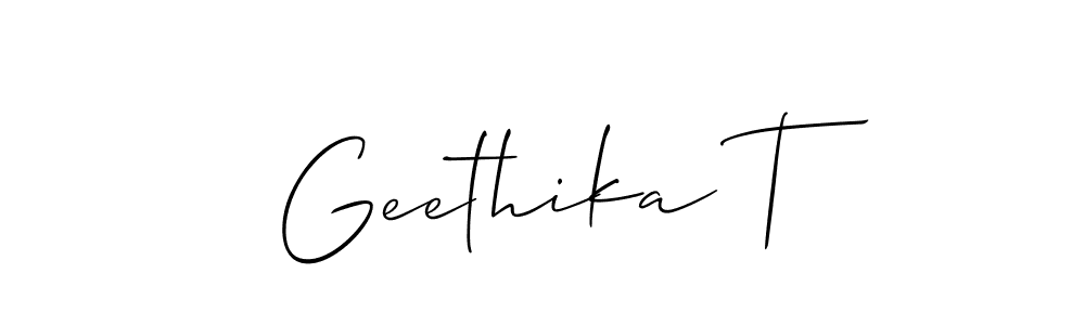 Also You can easily find your signature by using the search form. We will create Geethika T name handwritten signature images for you free of cost using Allison_Script sign style. Geethika T signature style 2 images and pictures png